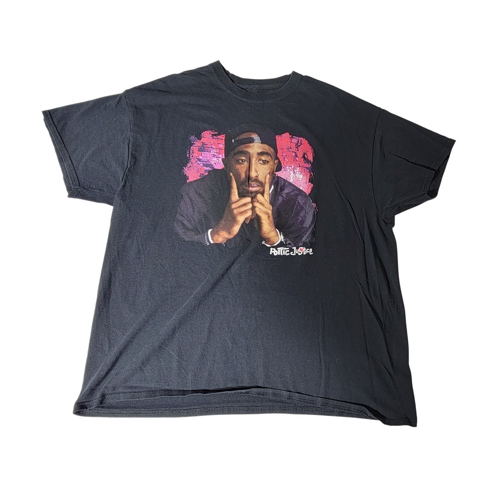 Poetic Justice Tupac Shakur Mens XL Black Graphic Tee 90s‎ Rap Shirt